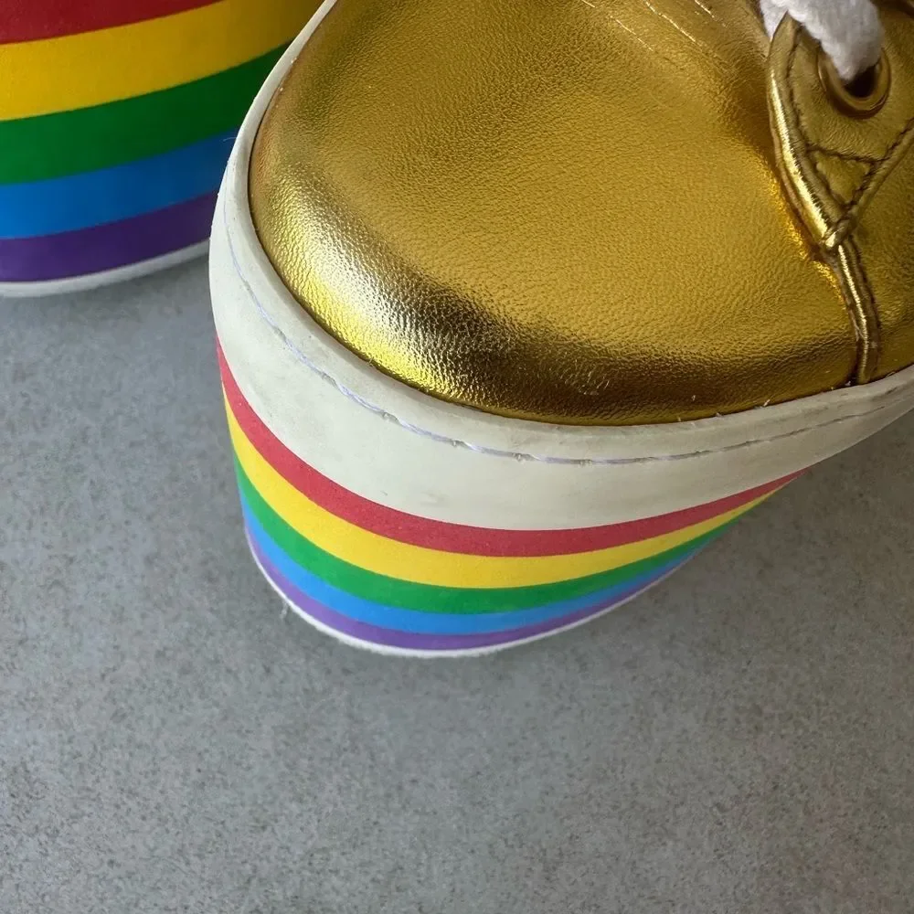 Gucci Peggy Rainbow Platform Sneakers EU 38 US 8 Gold Lace Up Slatform Shoes
